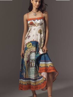 ALÉMAIS Surrealist Summer Sleeveless Linen Midi Sundress